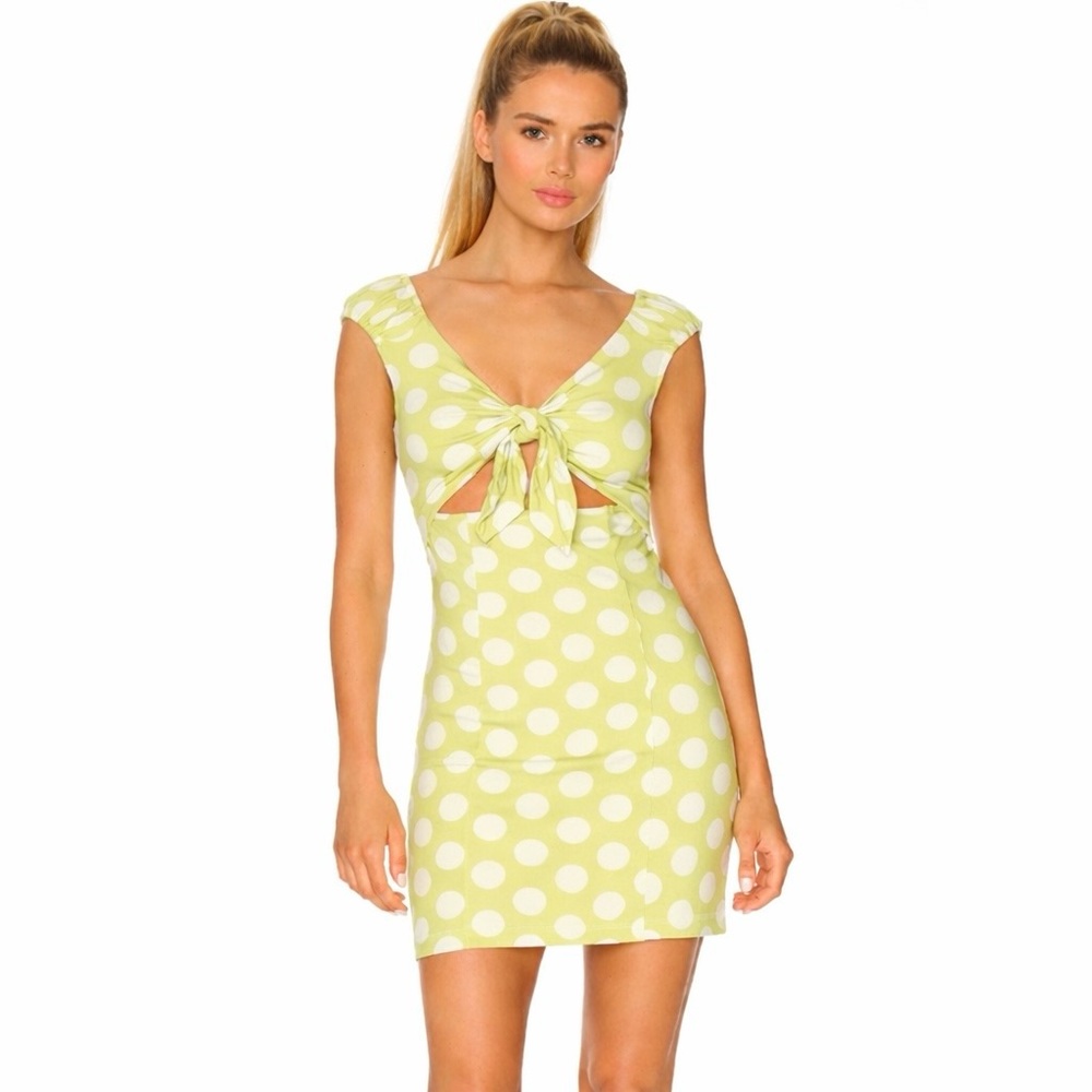 Revolve Green & White Polka Dot Mini Dress Cutout Mini Dress - LPA Dress Size S
